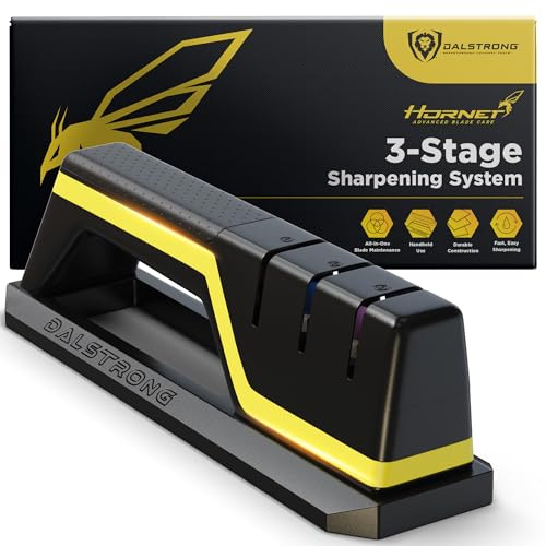 Dalstrong Hornet Kitchen Knife Sharpener — 3-Stage Ceramic Wheels (180/400/600 Grit), Water-Refillable, Adjustable Angle — For Chef Knives, Serrated Blades & Pocket Knives