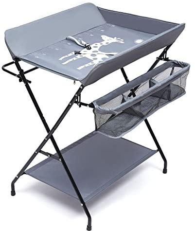 Baby-Wickeltisch, klappbare Wickelkommode, mobiler Wickeltisch, Kinder-Liegewanne mit Wickelauflage, Gurt und Staufach, 15 kg.