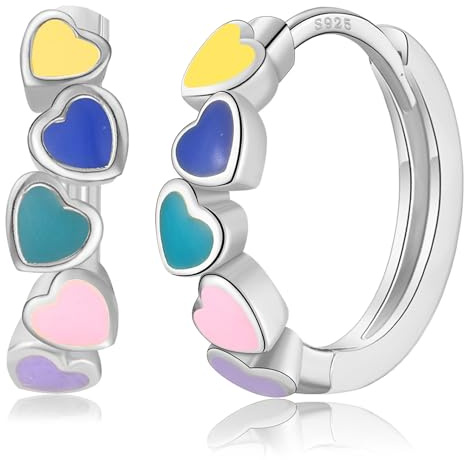 PDTU Ohrringe Creolen Silber 925/Gold, Ohrringe Gold Mädchen Bunt Herz Creolen Silber 925 Klein Huggies Schlafen für Damen Mädchen Kinder