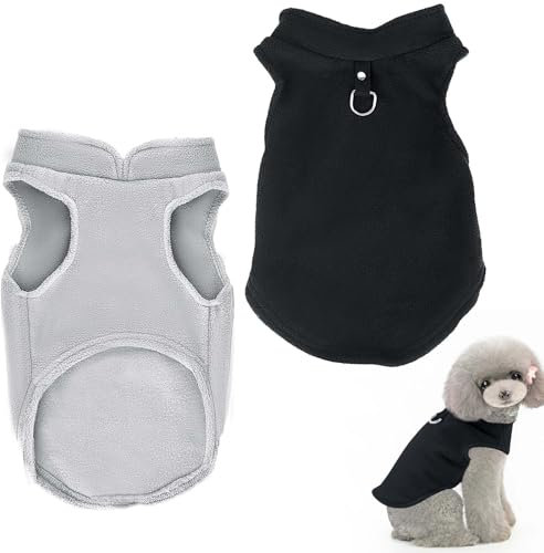 Hundepullover Kleine Hunde, 2Packungen Hundejacke Winter Hundemantel Für Kleine Hunde, Hundemantel Fleece mit D-Ringen Hundejacke Winter Für Innen- und Außenkleidung (Schwarz, grau)