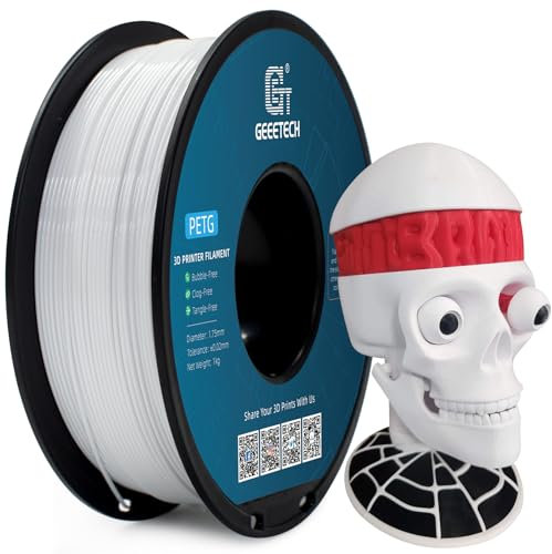 GEEETECH PETG Filament 1,75 mm, Weiß, 1 kg Spule für 3D-Drucker, Maßgenauigkeit +/- 0,02 mm