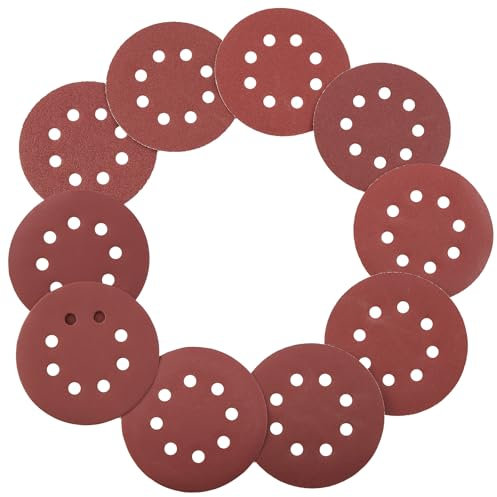 VEVOR Set di 150 dischi abrasivi da 12,7 cm, carta vetrata rotonda a 8 fori per levigatrice orbitale, grana 10 include grana 60, 80, 100, 120, 150,180, 240, 320, 400, 600, per metallo, legno, auto