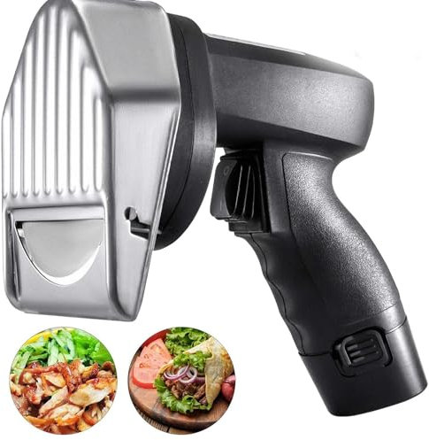 Cplsntaeam Couteau Shawarma sans Fil en Acier Inoxydable, trancheuse à Kebab Turque Professionnelle, Coupe-Gyroscope sans Fil avec Deux Lames, épaisseur réglable de 0 à 8 mm,220v