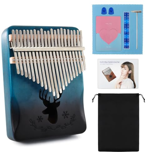 RUIQINQI Kalimba Thumb Piano Portable Mbira Finger Piano Kalimba 21 keys Musical Instruments Finger Thumb Piano Pocket piano With Tune Hammer and Instruction Souvenir for Musicians (Blue)