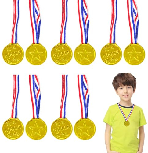 OUDQFCJ Lot de 10 médailles d'or pour Enfants - pour la Course à Pied, Le Football, Les Enfants - en Plastique - pour Anniversaire, fête, Jeux