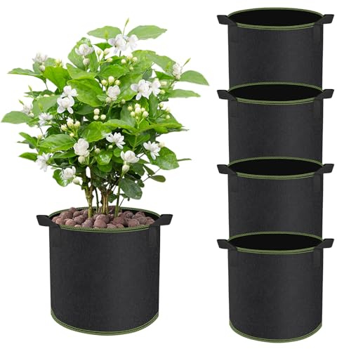 CHIHOLEN 4 Stück 12L Pflanzsack,Vliesstoff Pflanztasche mit Griffe für Kartoffeln, Tomaten und Erdbeeren, für Balkon Terrasse Gewächshaus & Garten - 3 Gallonen