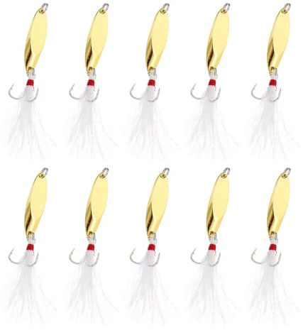 PATIKIL Cucchiaini Da Pesca 10 Pezzi 1/5 Oz Esche Artificiali Cucchiaini Da Lancio Ametti Tripli Jigs Esche Rotanti In Metallo Duro Per Acqua Dolce Acqua Salmone Tonalità Oro