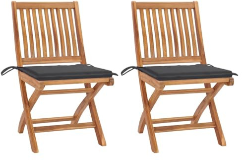 HETFTJN Patio Chairs 2 Pcs Solid Teak Wood Foldable Outdoor Furniture with Anthracite Cushions for Patio Deck Pool Beach