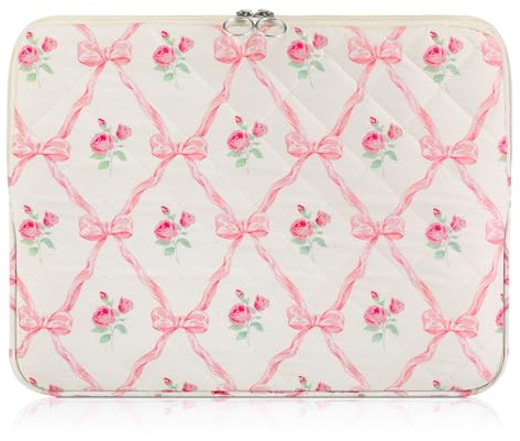 Abbylike Protective Laptop Case, 13-14 Inch, Pink Bowknot Floral Motif