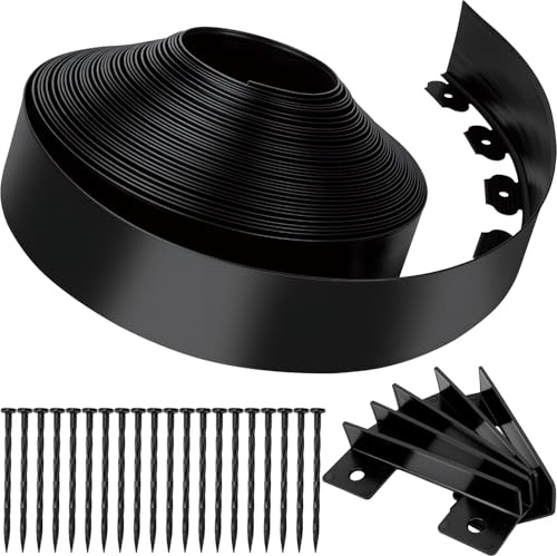 Landscape Edging, 4 x 100' Garden Edging, Black Edging for Landscaping with 90 Pcs Anchoring Spikes for Garden Flower Beds Yard Lawn