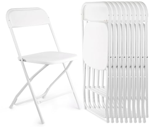 aoole 10 Pack White Folding Chairs, Portable Stackable Commercial Foldable Chair, Indoor Outdoor Plastic Folding Chair for Events/Office/Home/Wedding/Party, 400lbs Capacity