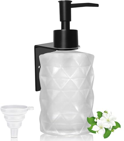 GKSCXEXE 330ML Seifenspender Wandbefestigung, Glas Seifenspender Wand Seifenhalter Ohne Bohren Shampoo Spender Wandmontage Bad Duschgelspender mit Trichter für Zuhause, Hotel (Matt Transparent)