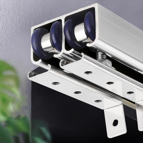 Bypass Double Sliding Pocket Door Hardware Kit, Pocket Door Track with Quiet Pulleys, Interior Sliding Doors for Kitchen/Cloest/Garage(Silver,1.0m(3.3ft))