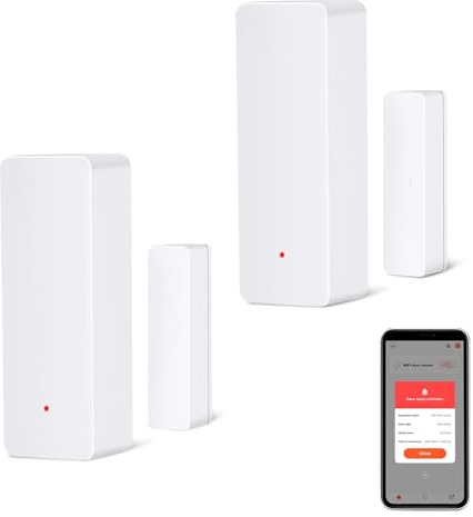 Wvoillty WiFi-Türsensor, Intelligenter Drahtloser Fenstersensor, Kompatibel mit Alexa & Google Assistant, Echtzeit-Benachrichtigungen, Einfache Installation, Kein Hub Erforderlich, 2 Stucke