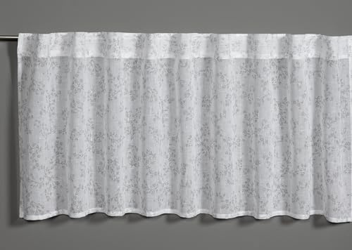 Sehlbach Bistrogardine Etamine All-Over-Blumenprint, Silbergrau, 140 x 45 cm Bistrogardine, Lichtdurchlässig, Blickdicht, Öko-Tex Zertifiziert, Einfache Dekoration, Wohnliche Atmosphäre