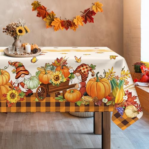 Arquiel Ahornblätter Wichtel Tischdecke Rechteckige, Vintage Lastwagen Erntedankfest Tischtuch Abwaschbar Tischdecken für Party Picknick Herbst Abendessen Dekor(140 x 180 cm)