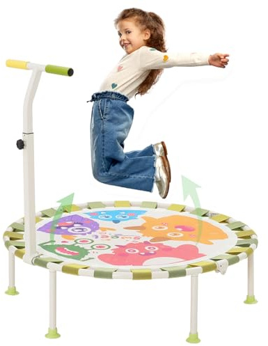 101,6 cm großes Kinder-Trampolin, faltbar, mit Anti-Rutsch-Matte und sicherem, verstellbarem Handlauf, Fitness-Übung, Bungee-Rebounder, glückliches Springen, für drinnen und draußen, für Kleinkinder