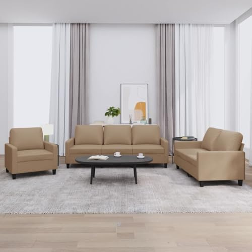 WHOPBXGAD 3 Piece Sofa Set with Cushions Synthetic Leather Cappuccino Color Living Room Furniture Modern Design Durable Material Comfortable Seating