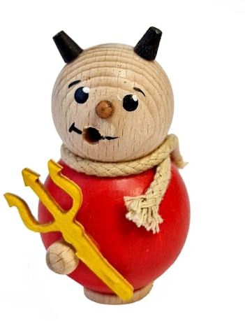 Rudolphs Schatzkiste Mini-Räuchermann Kleiner Teufel in Rot mit gelbem Dreizack und Schal NEU Holzfigur Miniatur-Räucherfigur Räuchermännchen Teufelsfigur Dekoteufel