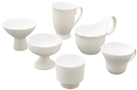 Hellery Juego de 6 Tazas de Cerámica Preformadas Sin Pintar, Accesorio Versátil para Manualidades Y Pintura Artística.