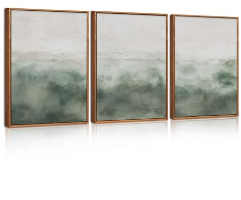 Celestdeco Abstrakt Beige Gruen Minimalistisch Wandbild Gerahmt 30x40cmx3