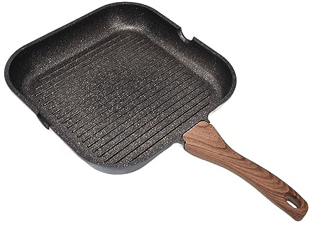 Haofy Poêle à Frire Carrée en Aluminium Compatible Induction de 4,5 Mm d'épaisseur avec Stries Parallèles pour Le Drainage des Graisses, de Cuisson Antiadhésive pour Bacon, Steak, Oignon grillé au