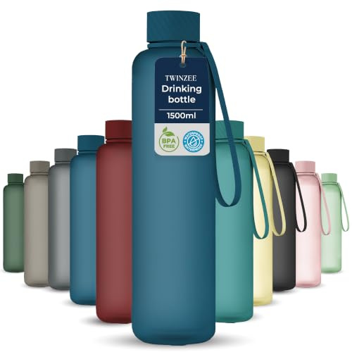 Twinzee Borraccia 1,5 litri - A Prova di Perdite, Senza BPA, Sostenibile - Water Bottle per Scuola e ufficio, Borraccia sportiva - Blu Scuro