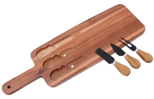 WATIIFUFU Set Tagliere in Legno per Formaggi e Salumi con Coltelli e Forchette, Piatto da Portata Multifunzionale per Carne, Frutta e Snack, per Eventi e Uso Domestico