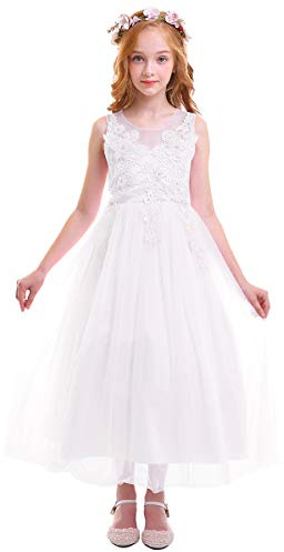 OBEEII Fille Robe d’été Robe Florale Longue Jupe Tutu Princesse sans Manche pour Première Communion Mariage Demoiselle d'honneur Fête Anniversaire Cérémonie Soirée Dance Prom Baptême 15-16 Ans