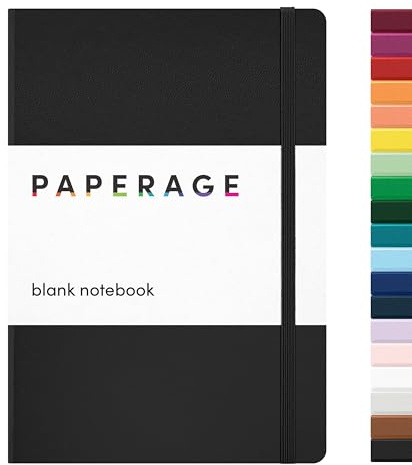PAPERAGE Blank Journal Notebook, (Black), 160 Pages, Medium 5.6 in x 8 in - 100 GSM Thick Paper – Hardcover Journaling Notebook for Work, School, Note Taking or Sketching