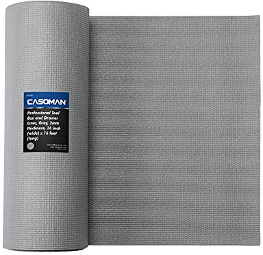 CASOMAN Professional Grade High Grip Tool Box Liner, Drawer Liner, and Shelf Liner, Grey, 16 inch (wide) x 16 feet (long), Adjustable Thick Cabinet Liners