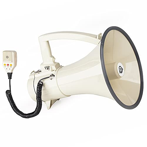 Loudmore Heavy Duty 75W Professional Megaphone Bullhorn Speaker with Built-in Microphone-Rechargeable Battery&Portable Strap-Siren -USB/SD/AUX Input-Ideal for Football, Baseball,Coaches (Beige)