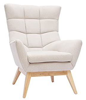 Miliboo Skandinavischer Sessel, Velours-Effekt, naturfarben und braunes Holz
