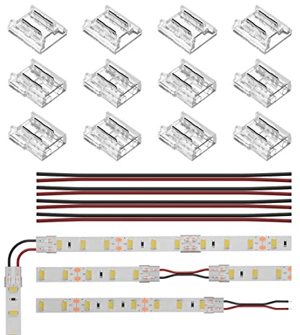 BTF-LIGHTING 2pin SMD 10mm Transparent Connector Kit 16 Stück | 12 transparente Verbinder + 4 Kabel 15cm/20AWG, Für Draht-zu-Board/Board-zu-Board, spaltfreies Löten & 2pin Eckenanschluss
