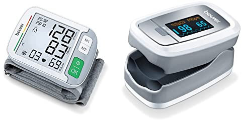 Beurer BC 51 Tensiómetro de muñeca, indicación de posicionamiento, pantalla XL + PO 30 Pulsioxímetro, medición saturación de oxígeno (SpO2) y frecuencia cardíaca