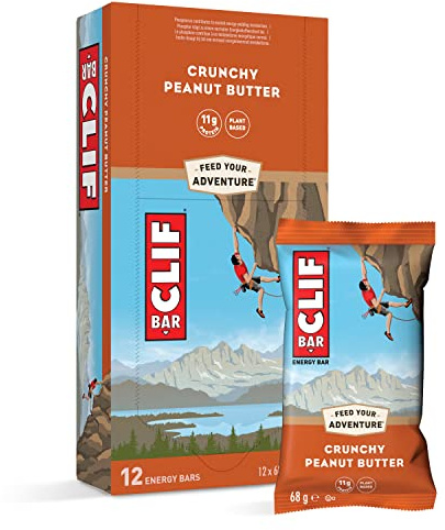 CLIF Bar Energy Bars/Nutritional Protein Bar, Source of Plant Based Protein, Crunchy Peanut Butter, 12 x 68g