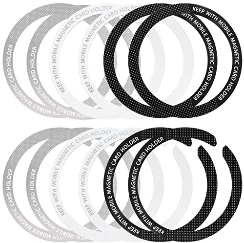 12 Pcs Magnetic Wireless Charging Metal Ring with Sticker, Universal Ultra Thin Notched and Round Alphabet Ring Conversion Kit Compatible with MagSafe iPhone 13 12 Pro Mini Max Galaxy S21, 3 Colors