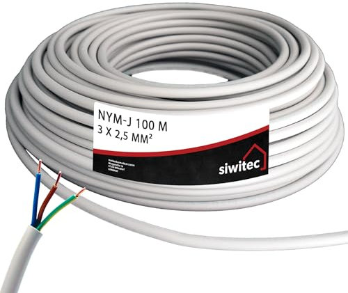 siwitec NYM-Kabel, NYM-J 3x2,5 mm², 100 m, Stromkabel, Mantelleitung, Installationskabel, Kabelring