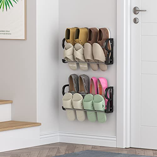 DEYILIAN Hanging Shoe Rack 2 Pack, Wall Mount Shoe Rack with Sticky Hanging Mounts, Wall Shoes Holder Storage Organizer Shelf Shoe Holder for Wall Camper and RV Shoes Storage with Hooks No Drilling