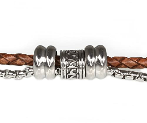 WAVEPIRATE® Halskette LES Leder Edelstahl F Cognac 45 cm Edelstahl-Verschluss in Geschenk-Box Surfer Herren Damen