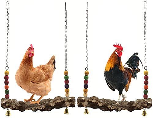 Chicken Bird Swing,Chicken Perch,Natural Wooden Swing Toys,Wood Stand for Chick,Safe and Relief of Stress,Chicken Coop Accessories,Coop Swing for Chicken Bird,Parrot,Hens (2pcs)