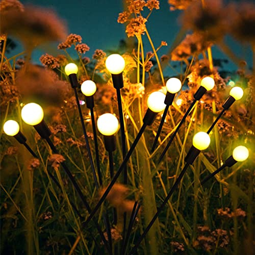 ANGMLN Solar Lights Outdoor Garden,Solar Firefly Lights - 4 Pack 32 LED Starburst Swaying Light, Outdoor Waterproof Sway by Wind Decoration Gifts for Garden,Yard,Pathway,Landscape (4 Pack,Warm White)