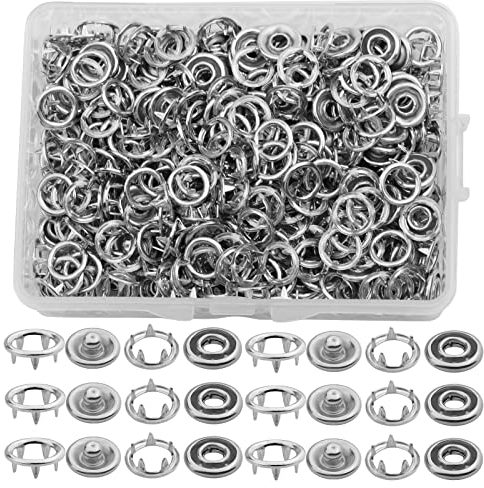 Benlay 100 Sets Druckknopf-Sets, Snap Button, 9,5 mm Metall-Silber-Druckknöpfe zum Nähen und Basteln, Druckknopf mit offenen Zinken für Jeans, Stoff, Kleidung, Bastelarbeiten