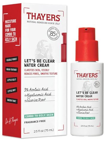Thayers Let's Be Clear Water Face Cream - Feuchtigkeitspflege mit Azelainsäure und Hyaluronsäure - Hautpflege für Mischhaut und ölige Haut - 75 ml