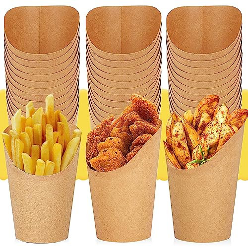 REFORUNG 50 Piezas Tazas para Papas Fritas 12 oz Vasitos para Aperitivos de Cartón Recipiente Palomitas de Carton Soporte para Vasos de Papel Kraft para Llevar Bocadillos Dulces Pastel Gofres Helado