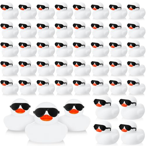 Sosation 36 Packs Mini Rubber Ducks with Sunglasses Sets 2.2 Inch Bath Squeaky Rubber Duckies Cute Float Bathtub Toys for Birthday Party Favors Class Carnival Prizes Car Decor(White)