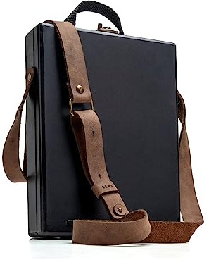 JTBDWOSK Writers Messenger Wood Box, Dokumentenrucksack aus Holz Tragbar Handgefertigte Umhängetasche für Künstwerkzeuge Künstlerbedarf Pinselauf,Schwarz