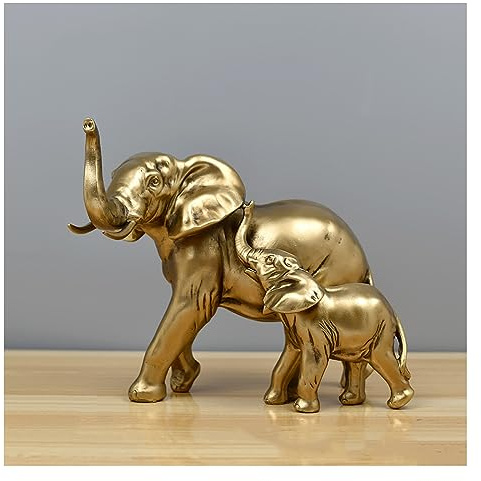 Tauzveok Estatua Decorativa Elefante, Figuras Decorativas Elefante, para Alféizar Ventana, Dormitorio, Apartamento, Sala Estar, Resina, Regalo,Small Gold