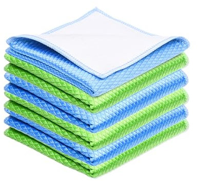 Eco-Fused Chiffons de Nettoyage Double Face Lot de 6-8 x 8 Pouces - Chiffons de Nettoyage en écailles de Poisson et en suède pour l'acier Inoxydable, Les fenêtres, Les miroirs, Les Smartphones