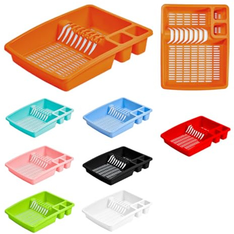 ECO Large Plastic Dish Drainer Rack | Heavy Duty Sturdy Dish Rack for Kitchen Countertop | Orange Dish Drainer for Efficient Kitchen Organization & Cutlery Placement (Orange)